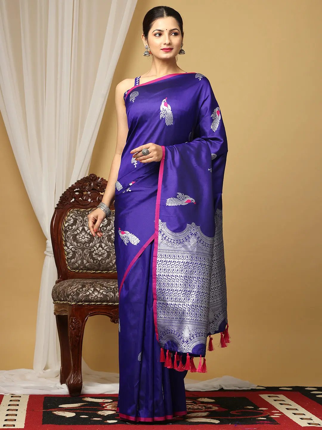 Banarasi Katan Silk Purple Colour Kanchi Zari Weaving Saree