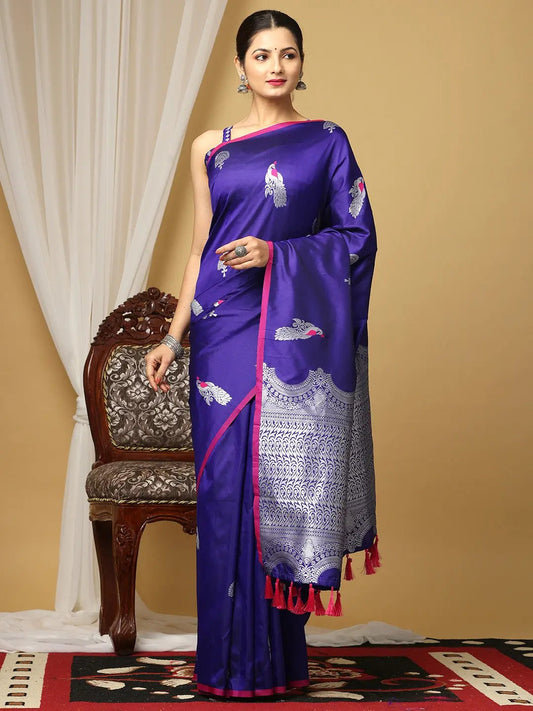 Banarasi Katan Silk Purple Colour Kanchi Zari Weaving Saree
