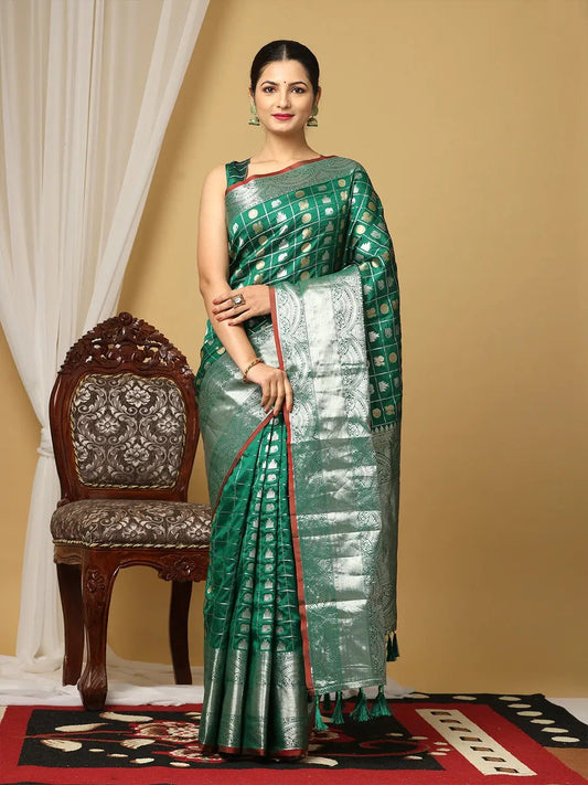 Green Colour Banarasi Soft Silk Kanchi Zari Weaving Saree by My Store