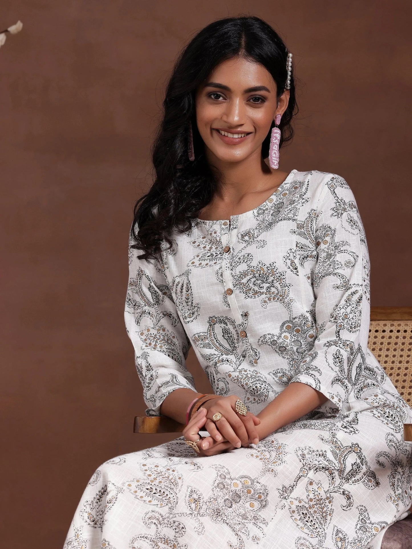 White Printed Cotton A-Line Dress
