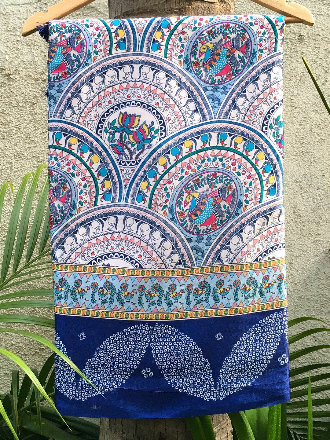 Light Blue Madhubani Digital Print Saree by My Store