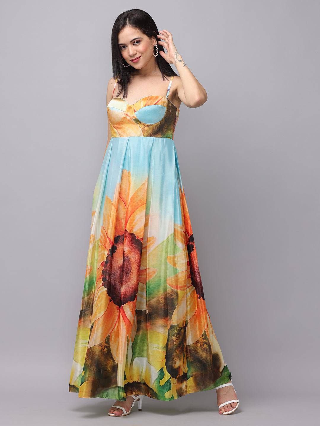 Multi Color Floral Print Long Dress by My Store