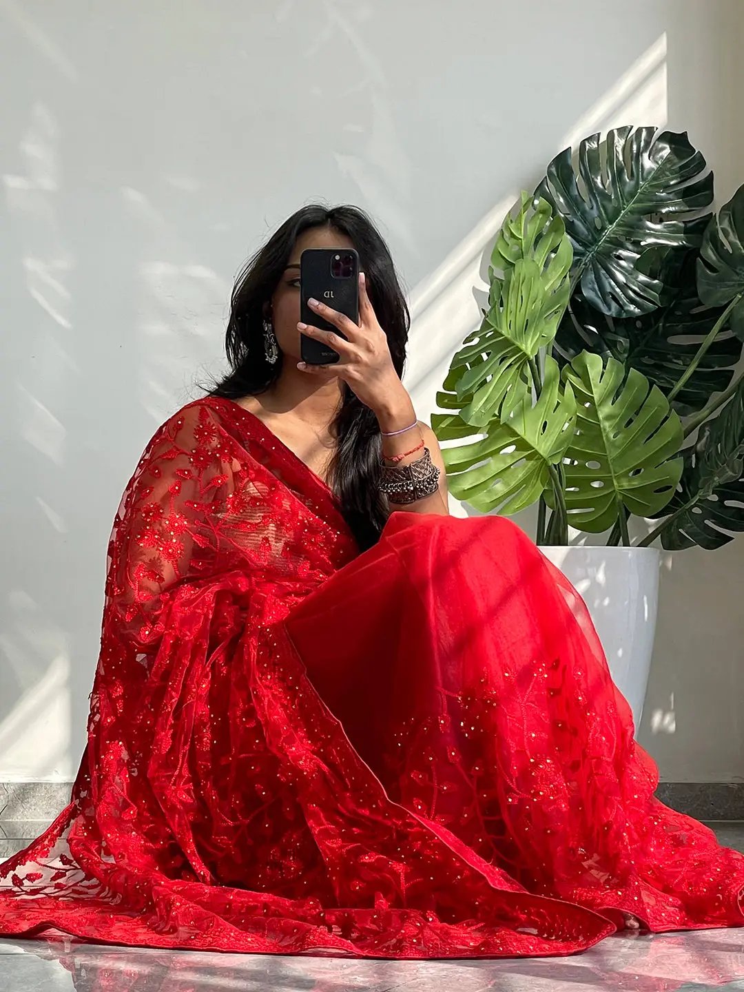 Elegant Saree Adorned with Ethnic Motifs, Intricate Threadwork, and Embellished Borders by My Store