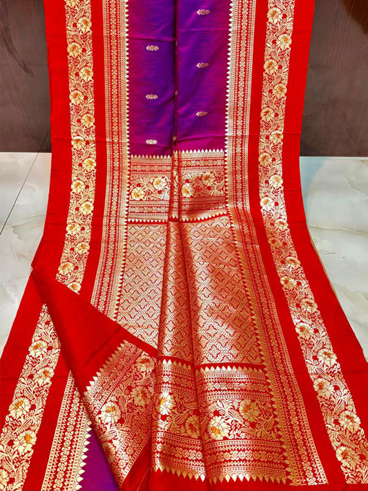 Gold Zari Woven Purple Soft Silk Saree by My Store