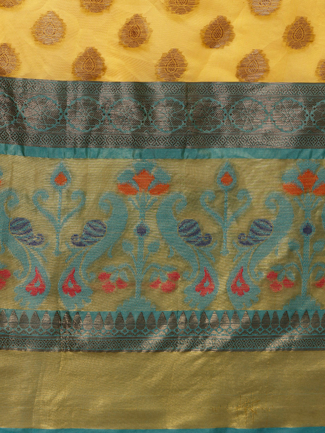 Vibrant Yellow Ethnic Motifs Banarasi Silk Saree