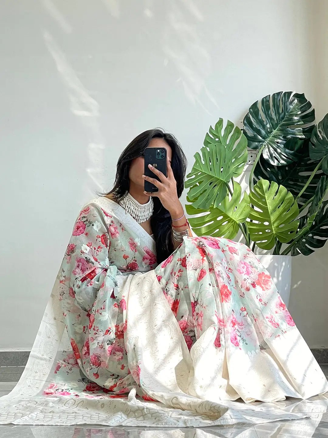 Multi Colour Digital Print Bollywood Saree in Lakhnavi Slub Pattern by My Store