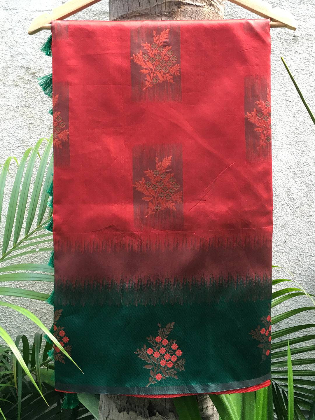 Cherry Red Sami Banarasi Tussar Silk Saree by My Store