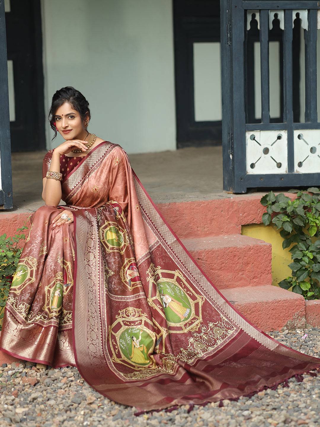 Pure Viscose Dola Silk Saree With Zari Weaving Pallu In Peach Colour - Luxe by My Store