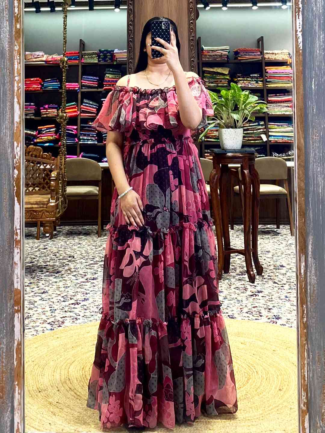 Brown Georgette Abstract Dress by My Store