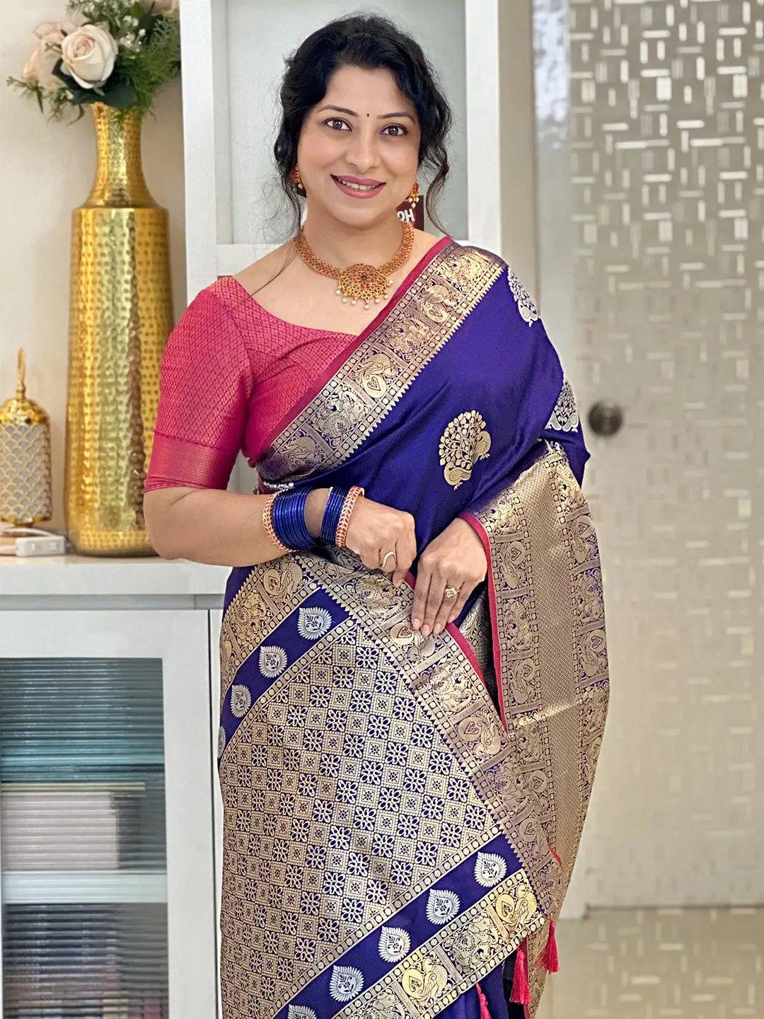 Purple Banarasi Silk Kanchi Zari Weaving Saree by My Store