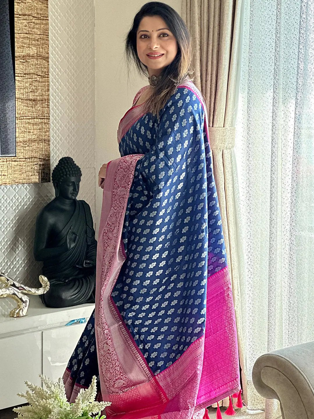 Blue Banarasi Katan Silk Butti Saree