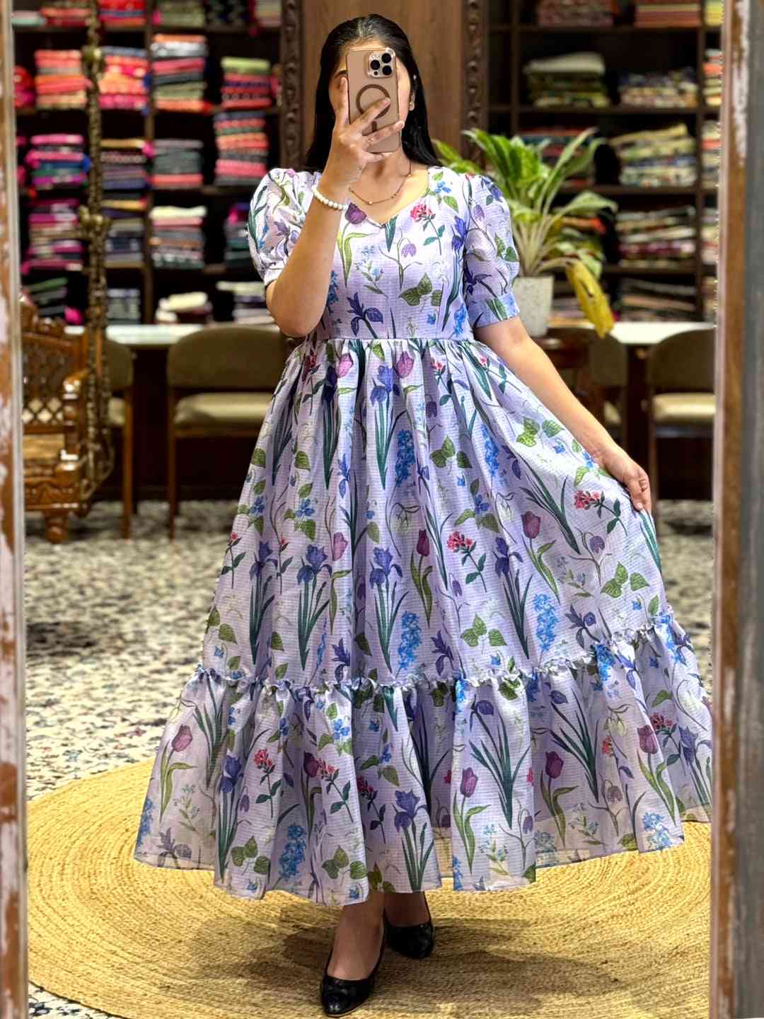 Lavender Floral Print Midi Dress by My Store