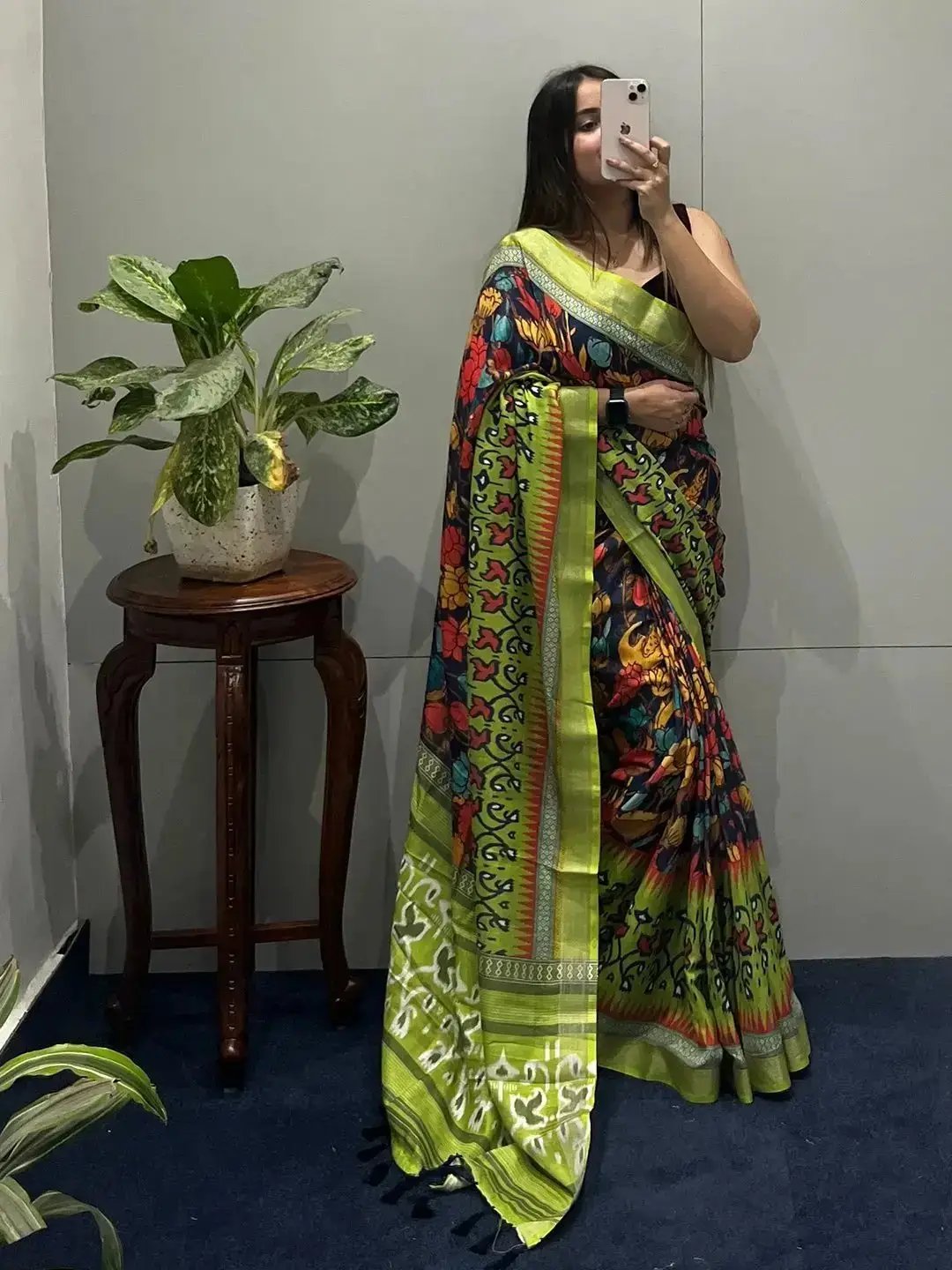 Floral Ikkat Printed Party Wear Saree by My Store