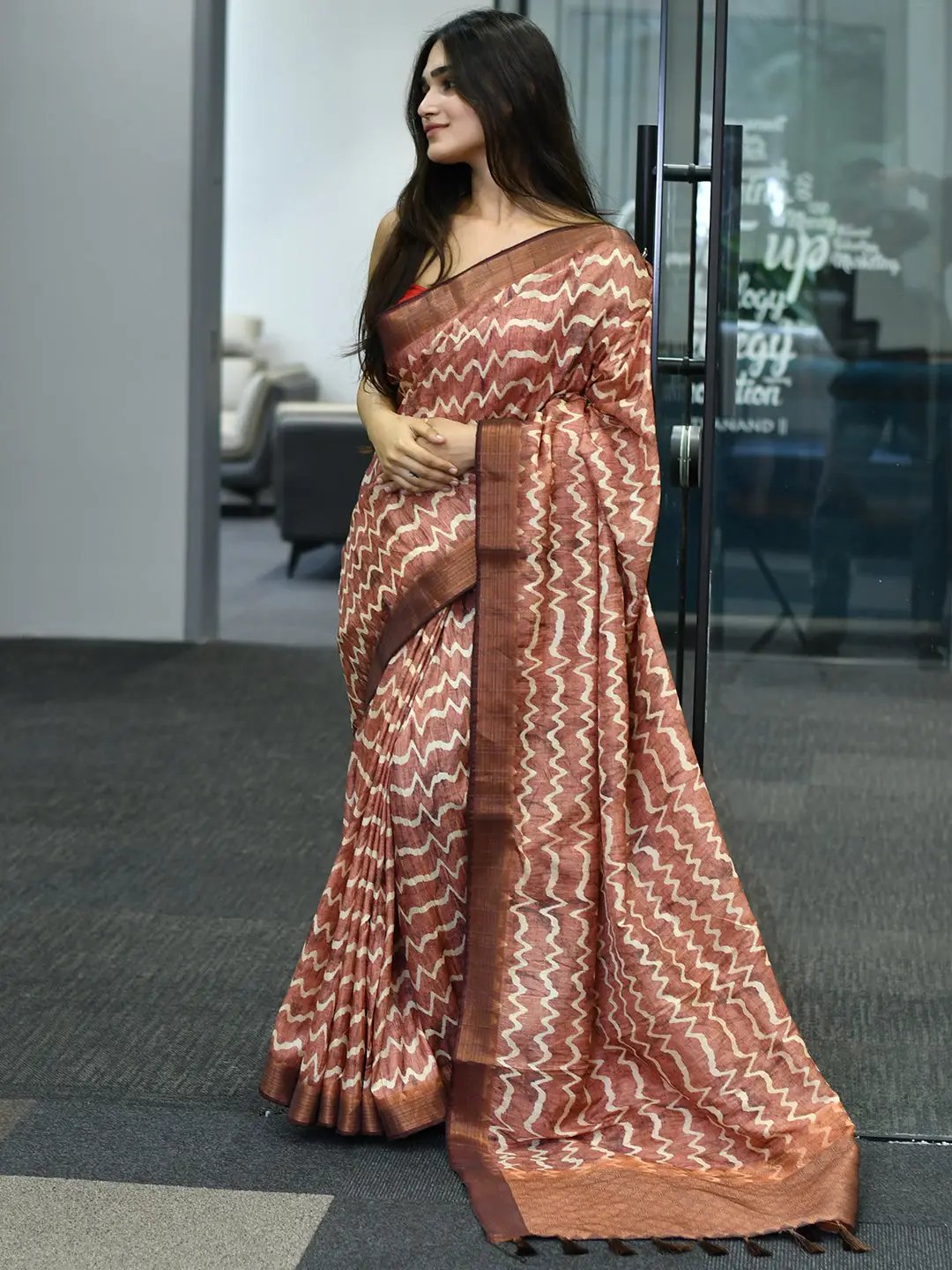 Beautiful Pure Tussar Ghicha Silk Digital Print Saree