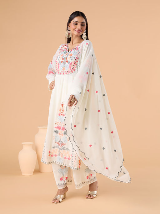 Ready To Wear Georgette White Kurta Set