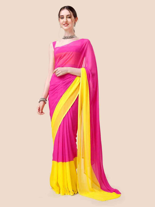 Stylish Rani Colour Ombre Poly Georgette Saree by My Store