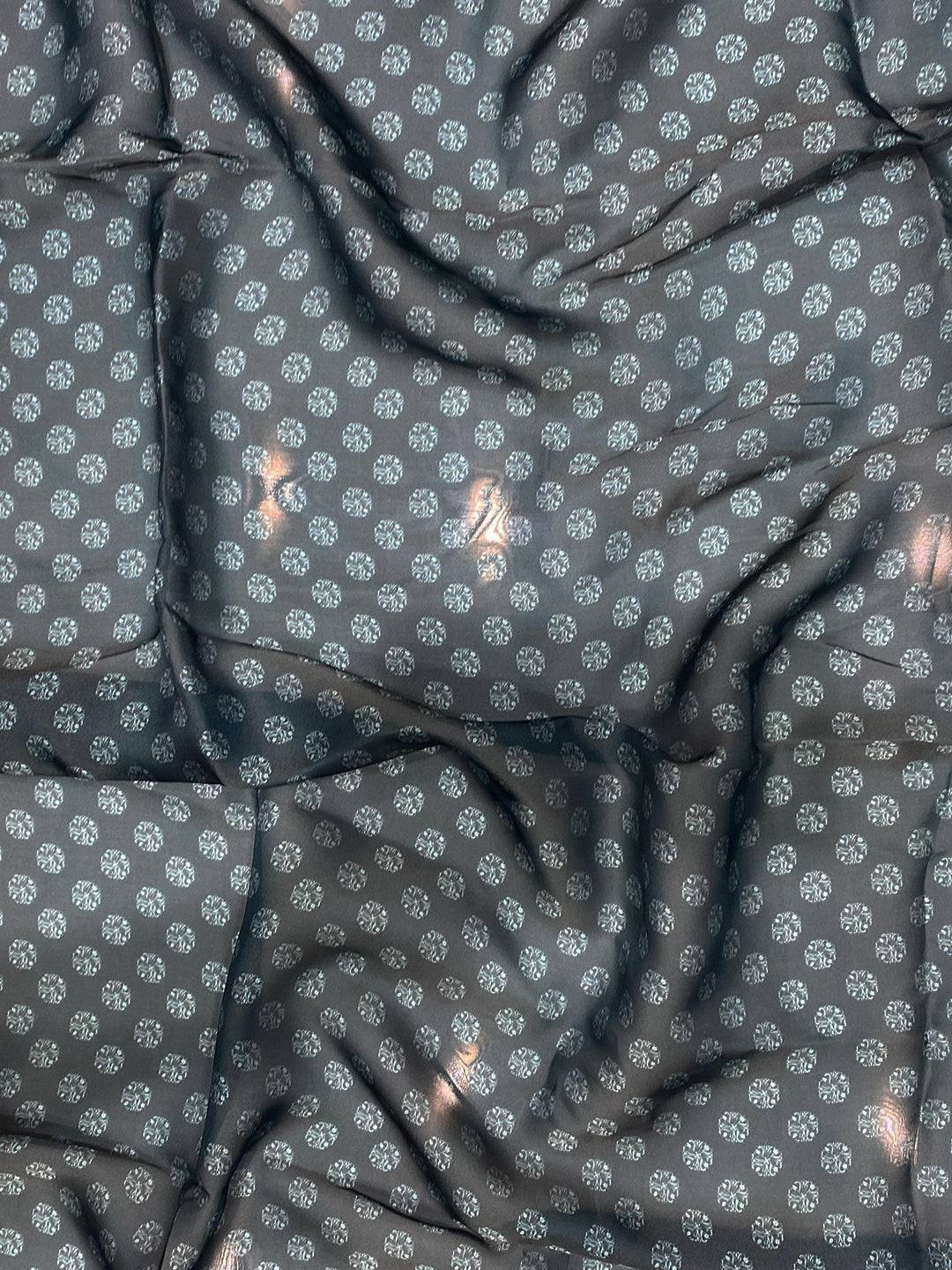 Light Blue Satin Georgette Floral Print Saree by My Store