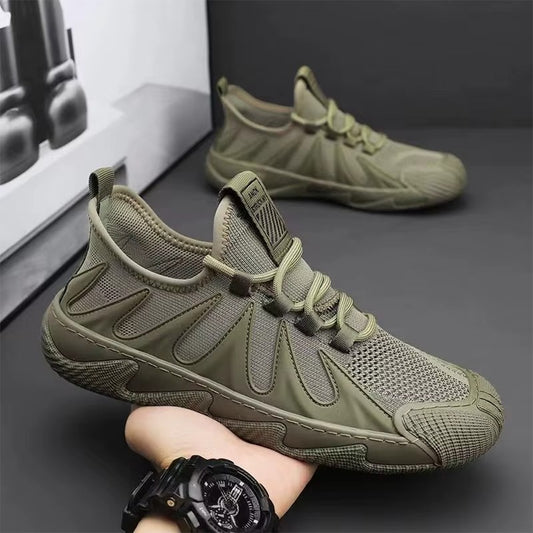 Men’s Army Green Casual Sneakers – Lightweight Breathable Sports Shoes for Running and Walking