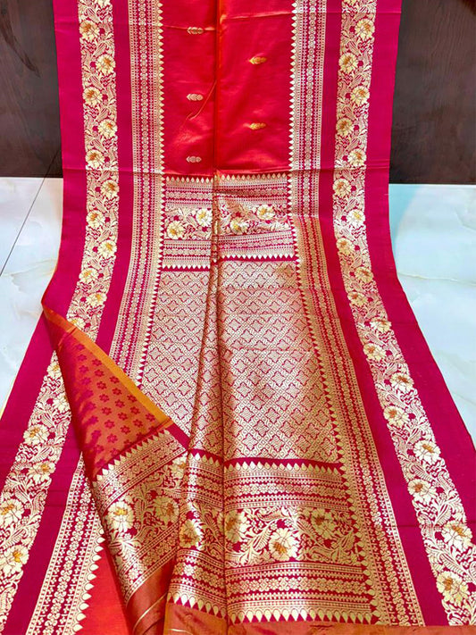 Gold Zari Woven Rani Soft Silk Saree by My Store
