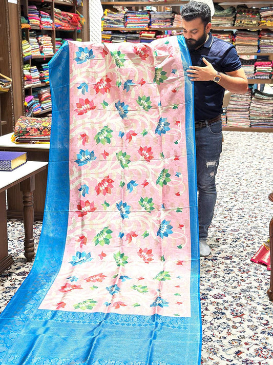 Elegant Pink Lotus Print Saree by My Store