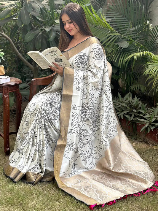 Stunning Kalamkari and Block Print Work Saree by My Store