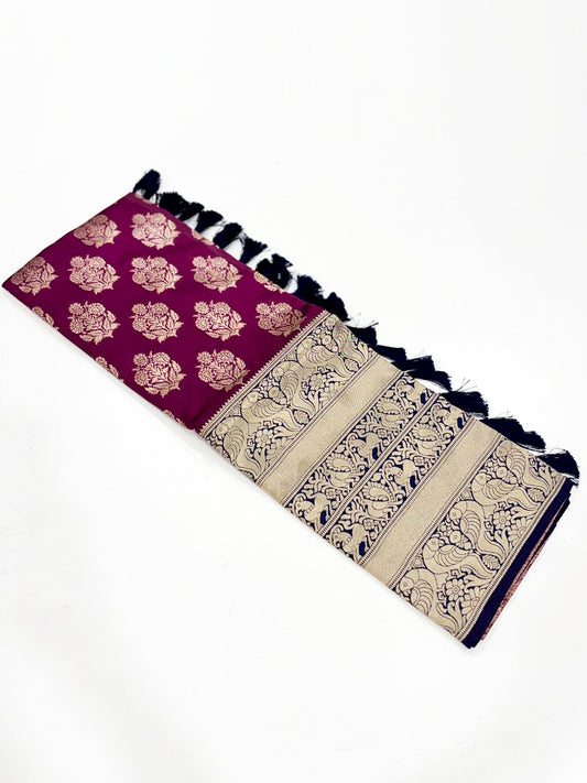 Radiant Wine Woven Design Banarasi Saree by My Store