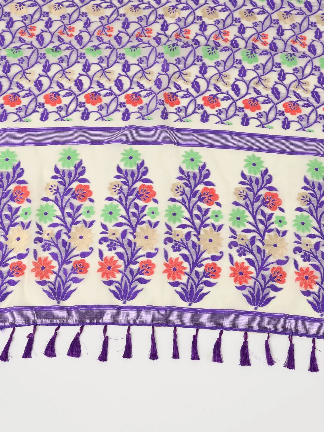 Purple Dhakai Jamdani Cotton Silk Saree by My Store