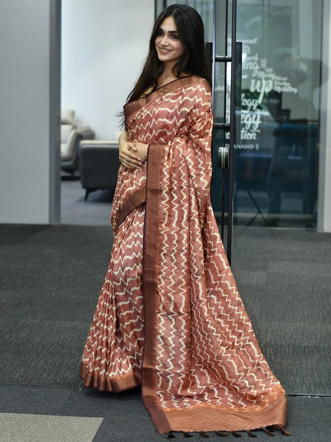Beautiful Pure Tussar Ghicha Silk Digital Print Saree
