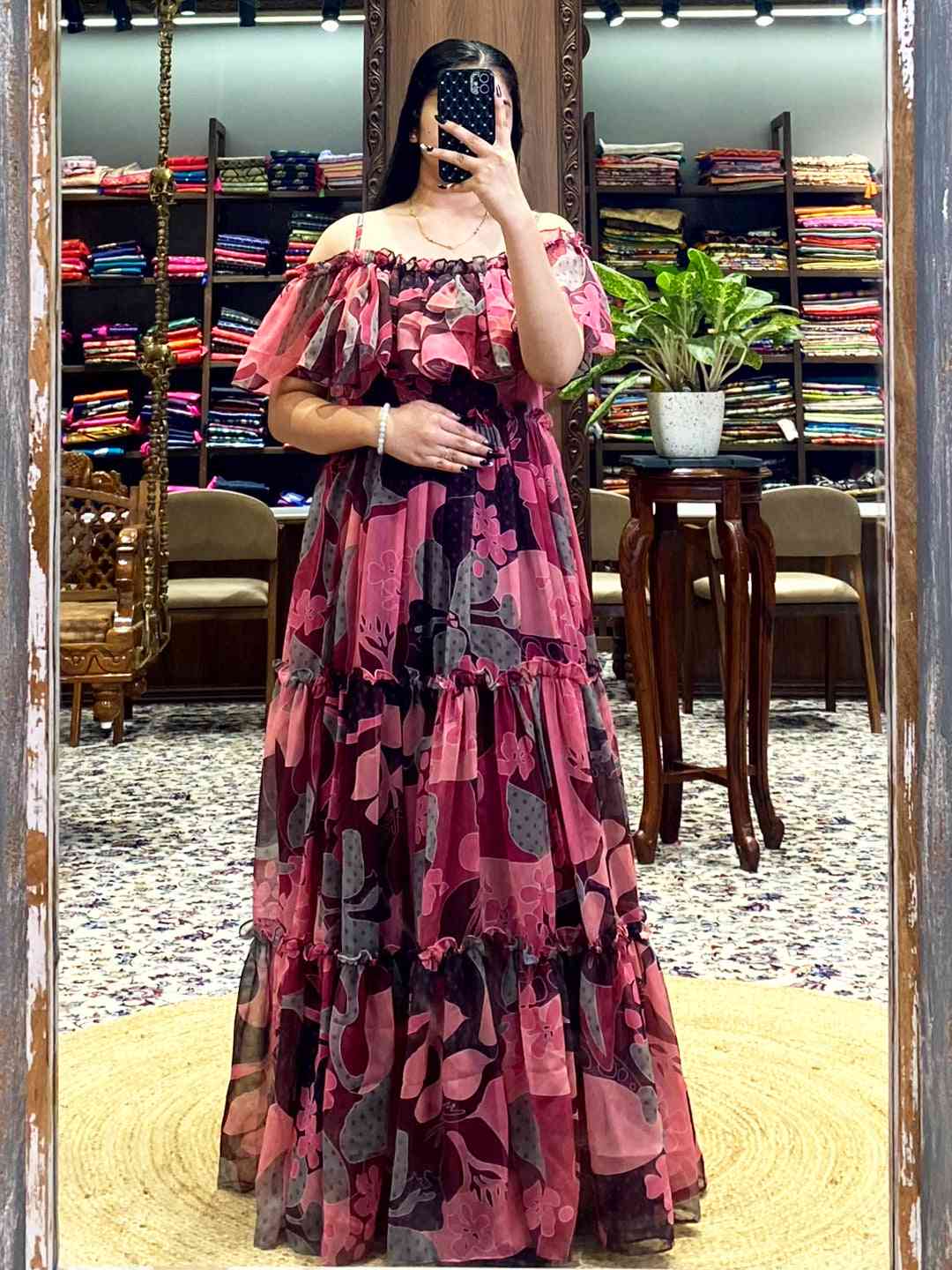 Brown Georgette Abstract Dress by My Store