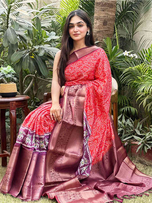 Soft Silk Bandhej Digital Printed Saree by My Store