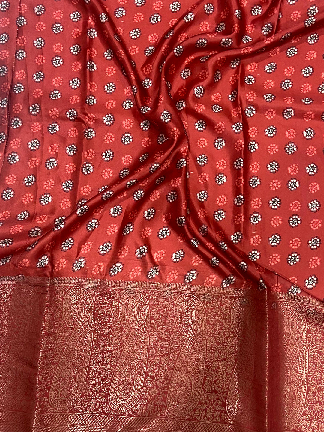 Mustard Yellow Cherry Satin Kalamkari Saree by My Store