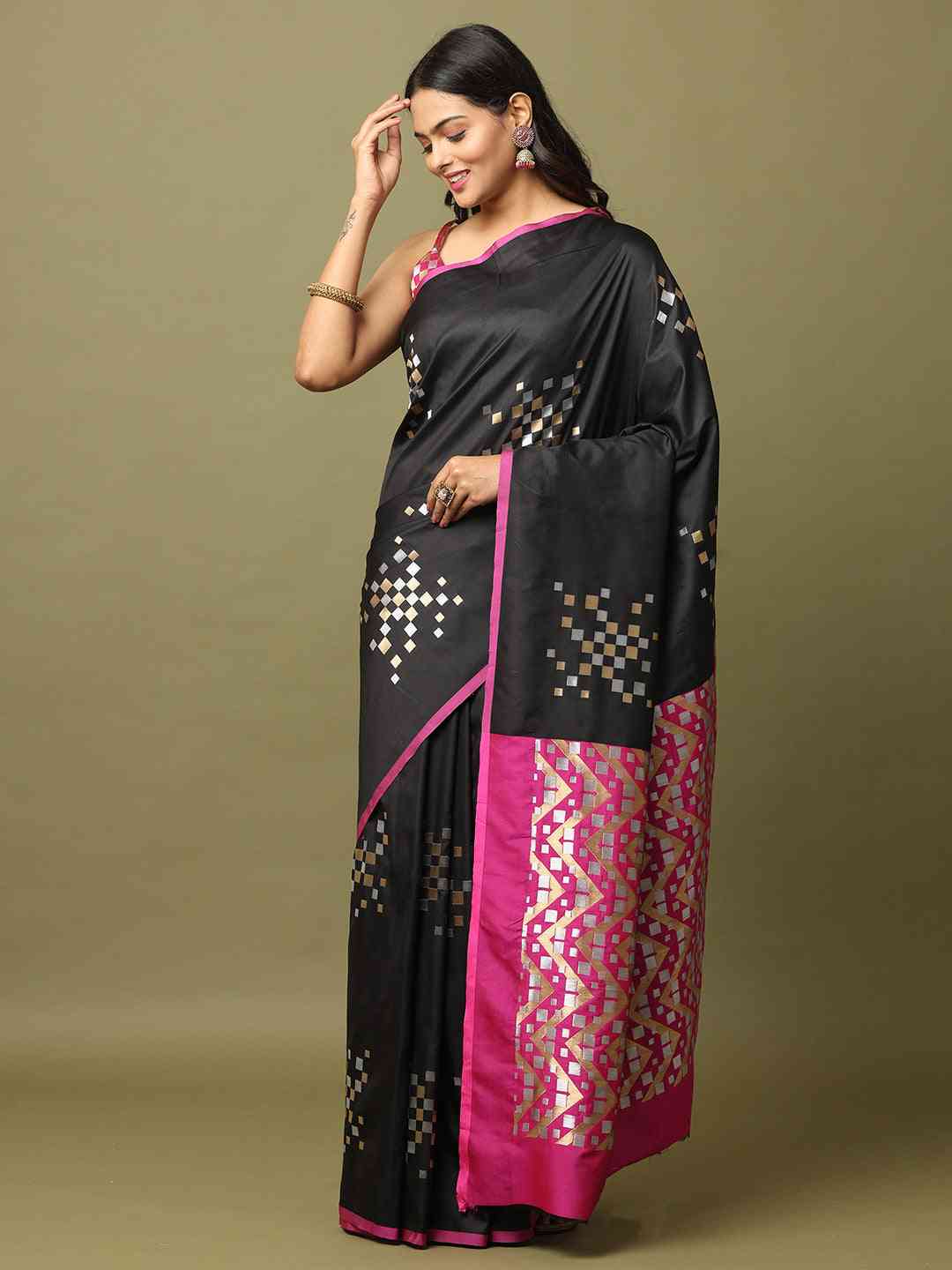 Black Banarasi Katan Silk Kanchi Zari Weaving Saree
