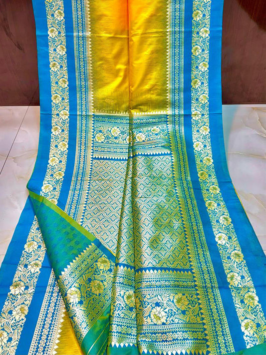 Gold Zari Woven Yellow Soft Silk Saree by My Store