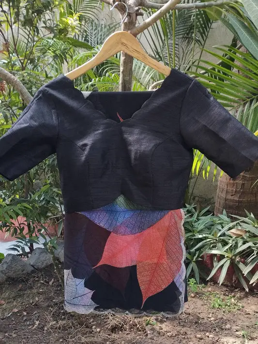 Black Colour Pure Georgette Flower Prints Swaroski Cut Work Border Saree