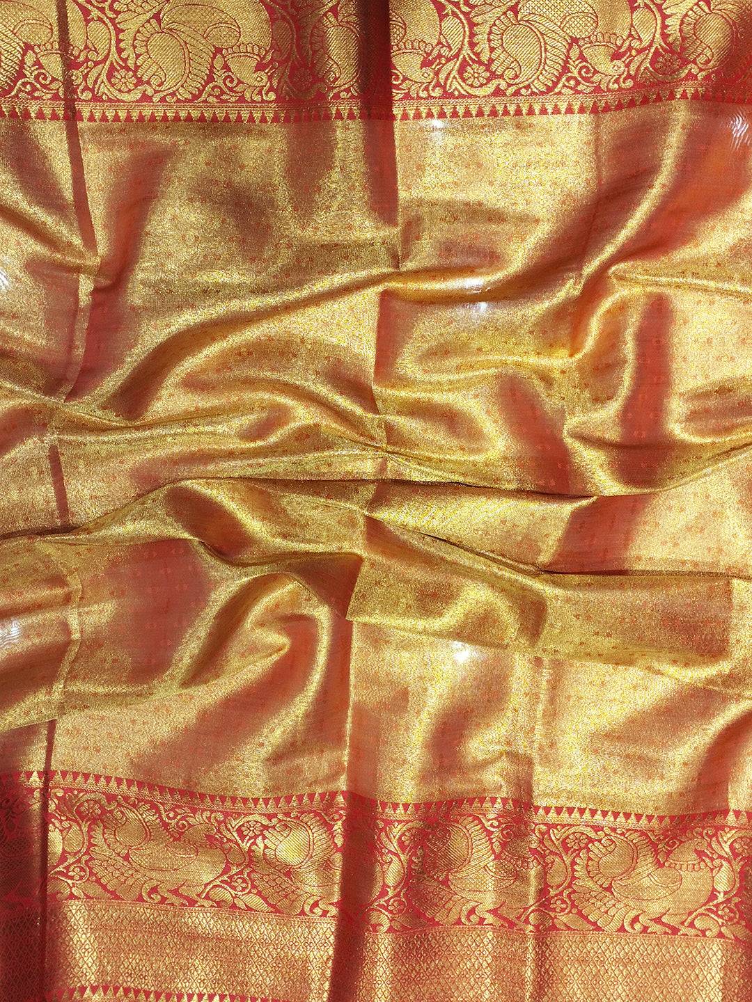 Red Colour Banarasi One Grm Tissue Silk Festive Wear Saree by My Store