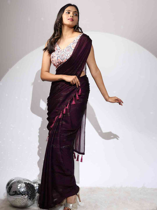 Pure Chiffon Dual Tone Designer Saree by My Store