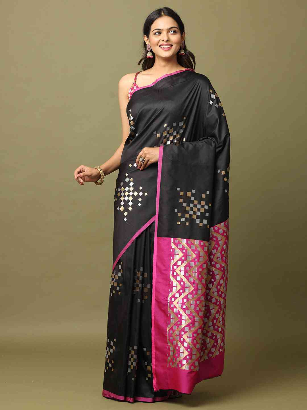 Black Banarasi Katan Silk Kanchi Zari Weaving Saree