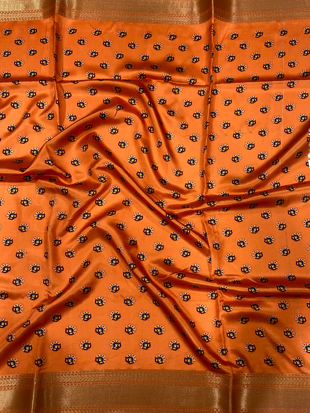 Light Orange Mughal Kalamkari Print Pashmina Saree by My Store