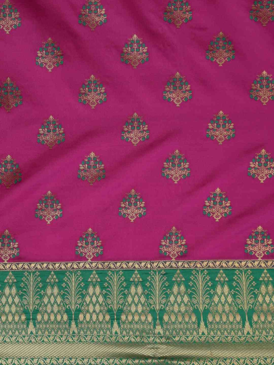 Banarasi Silk Rani Colour Woven Design Print Saree by My Store