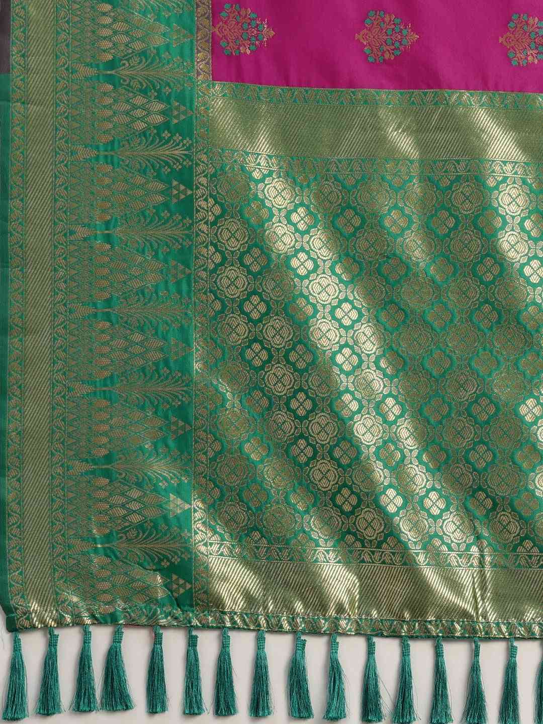 Banarasi Silk Rani Colour Woven Design Print Saree by My Store