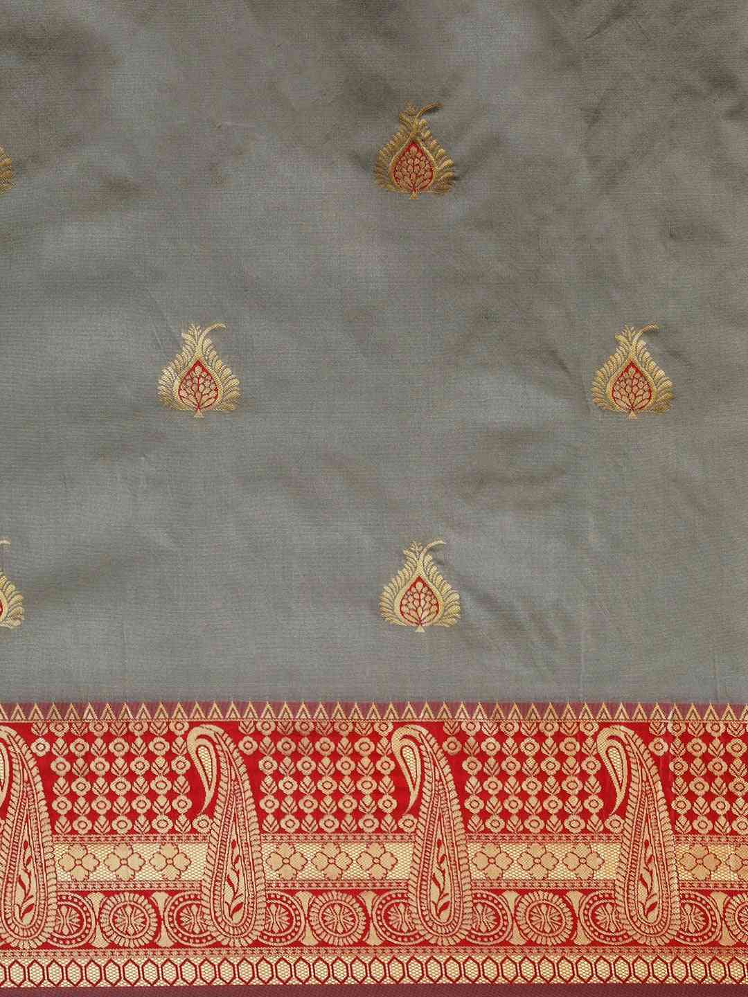 Banarasi Silk Grey Colour Woven Design Ethnic Motifs Saree