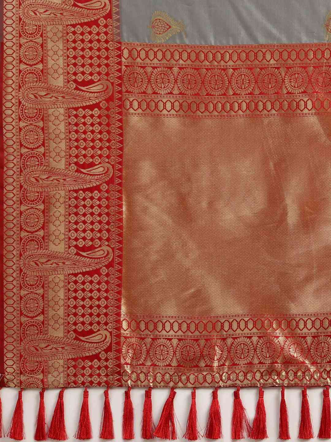 Banarasi Silk Grey Colour Woven Design Ethnic Motifs Saree
