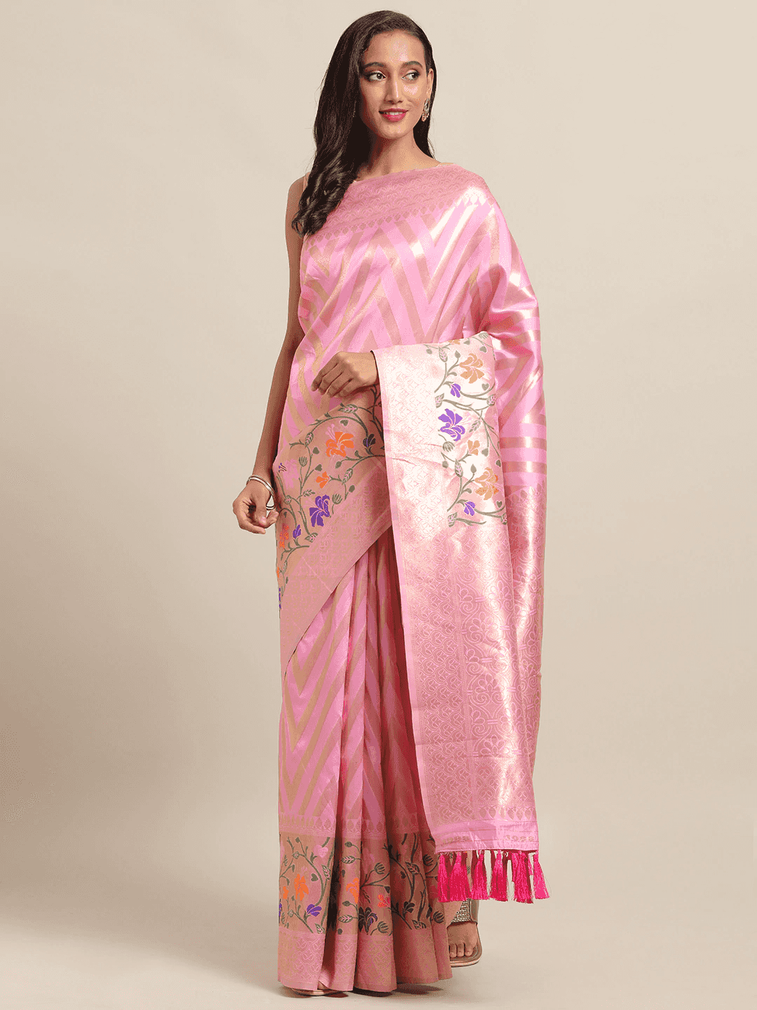 Banarasi Geometric Design Pink Colour Katan Silk Saree