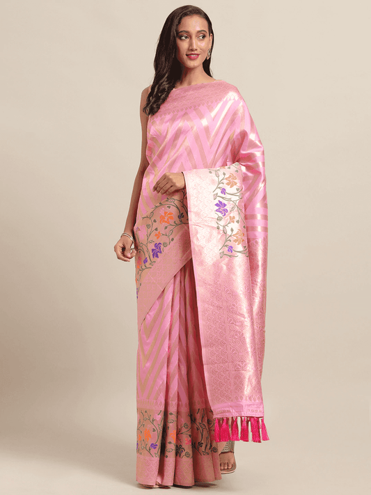 Banarasi Geometric Design Pink Colour Katan Silk Saree