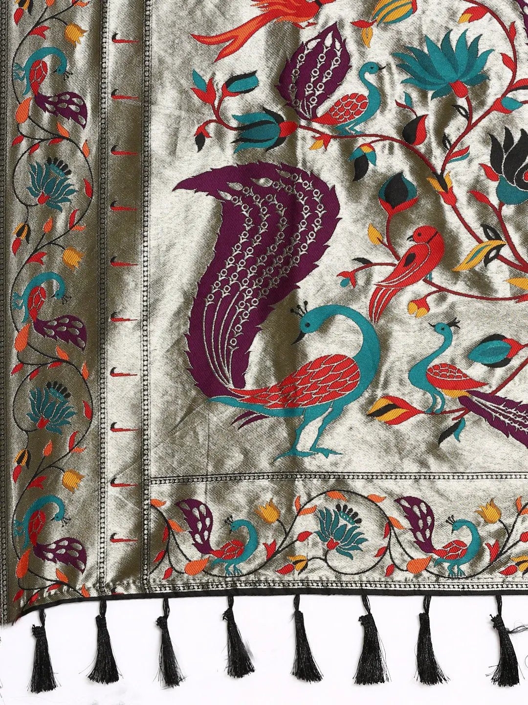 Yevla Paithani Minakari Work Silk Saree in Black Colour