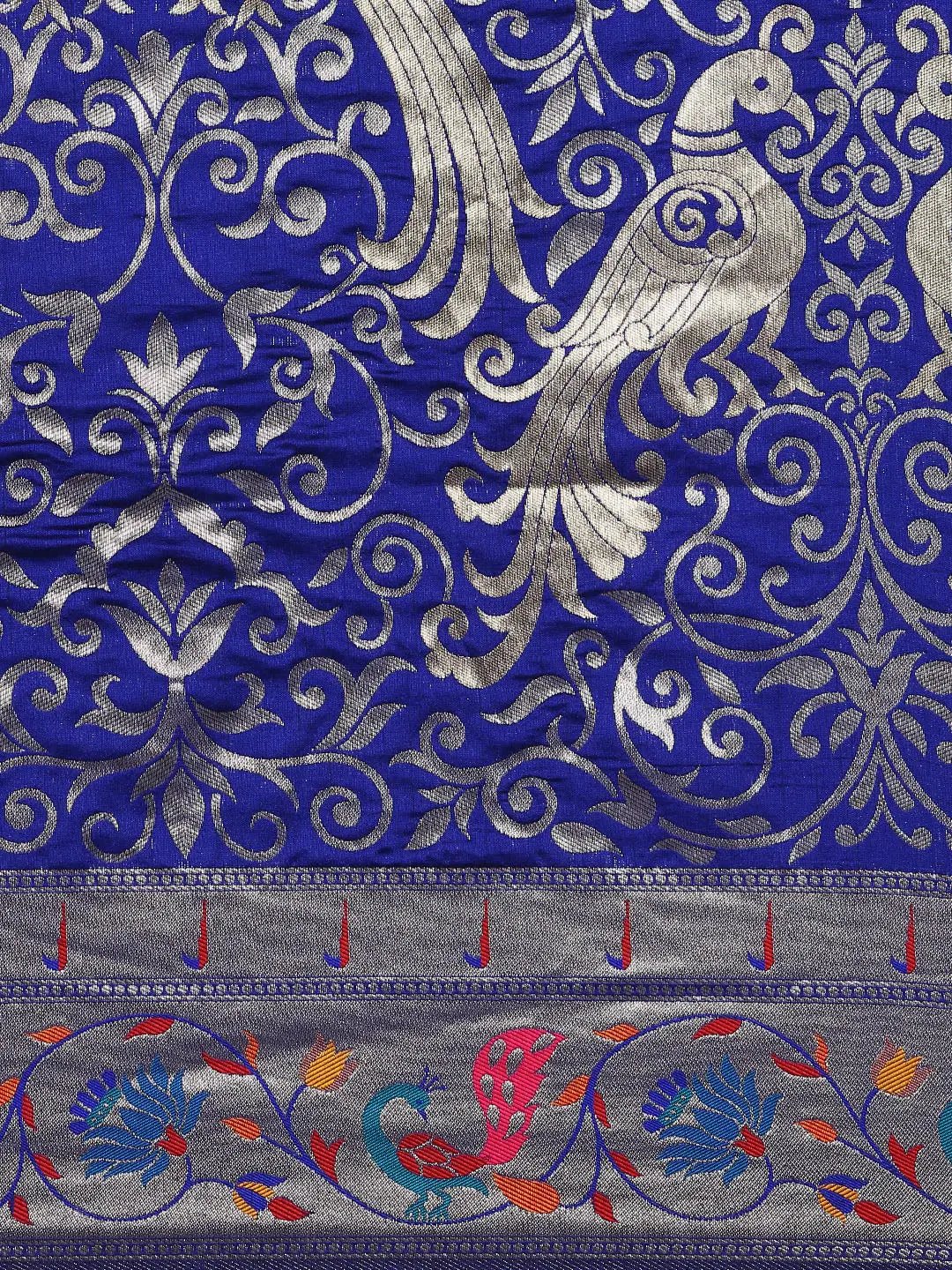 Yevla Paithani Minakari Work Silk Saree in indigo Colour
