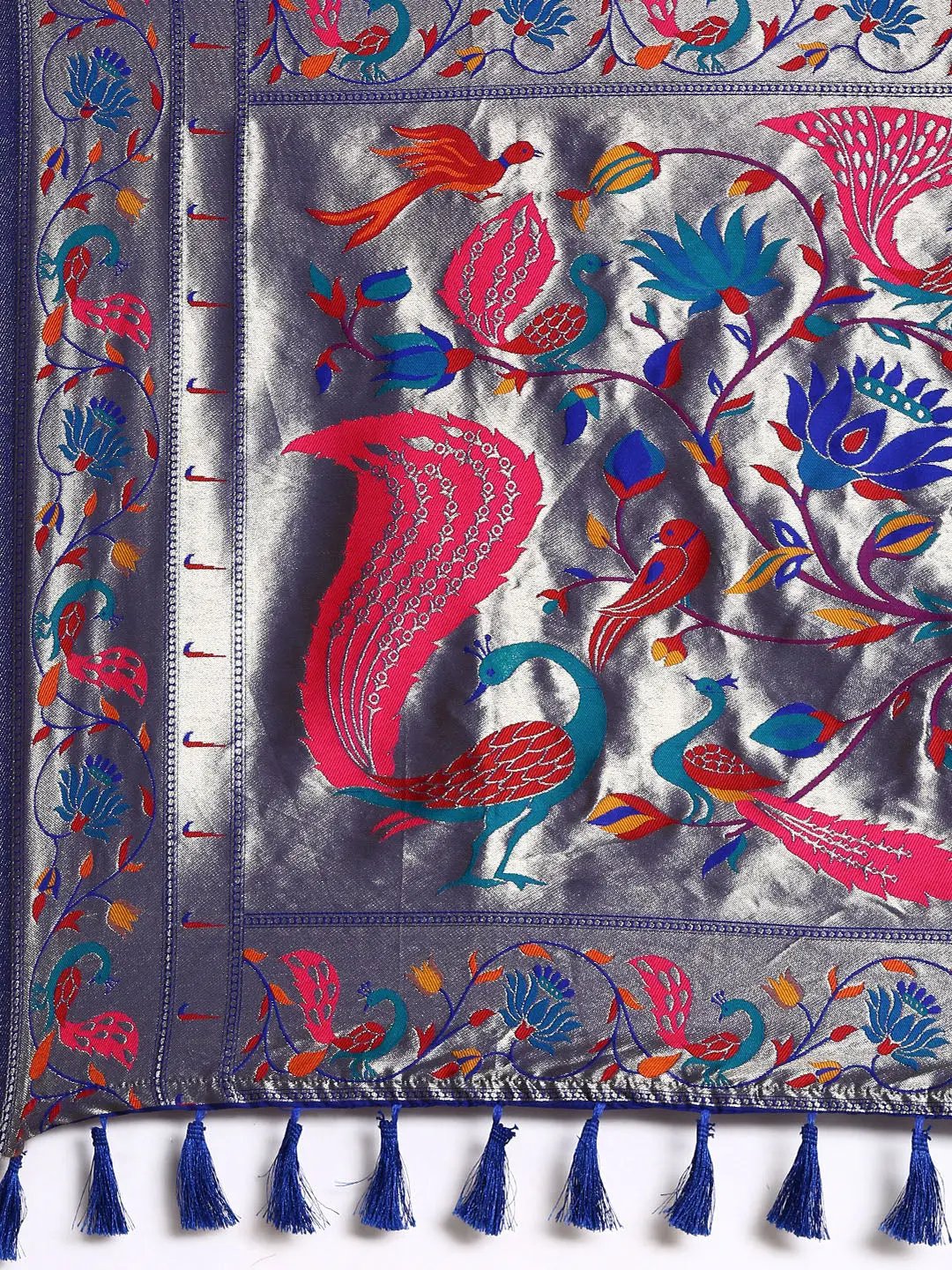 Yevla Paithani Minakari Work Silk Saree in indigo Colour