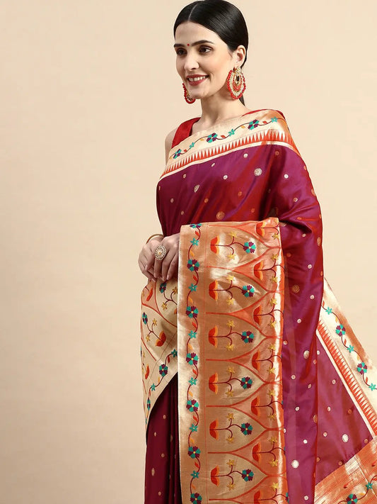 Exquisite Yevla Paithani Minakari Work Silk Saree in Maroon Colour by My Store