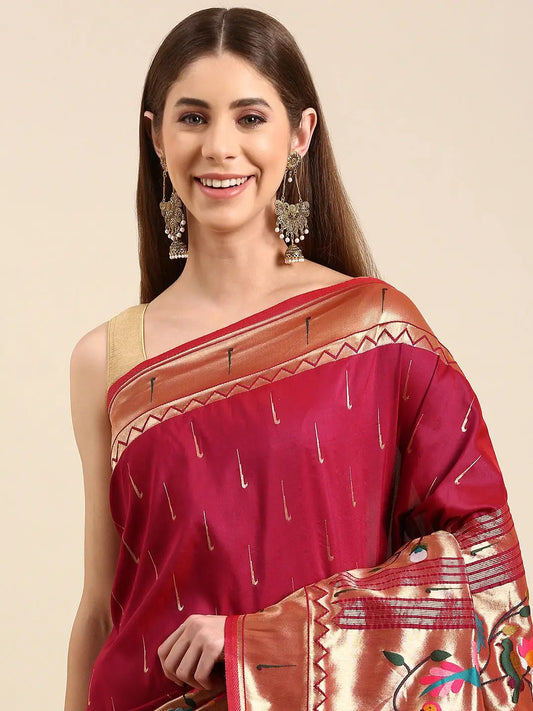 Exquisite Yevla Paithani Minakari Work Silk Saree in Burgundy Colour by My Store