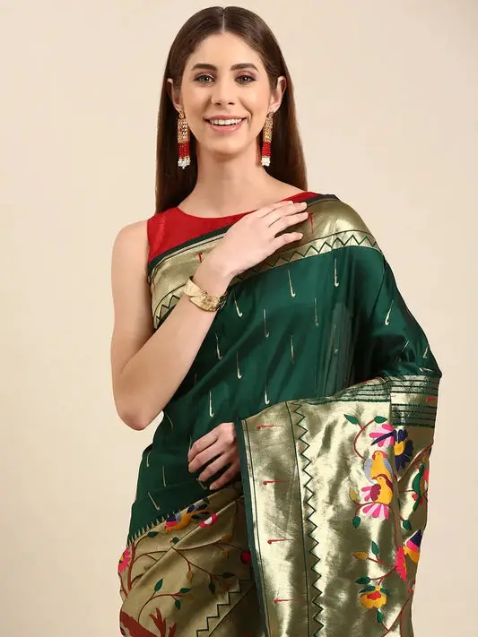 Beautiful Yevla Paithani Minakari Work Silk Saree in Green Colour